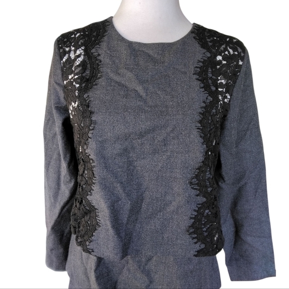 J. Crew Gray Layered Peplum Style Lace Detail Blouse Size 6 NWT - Picture 2 of 7